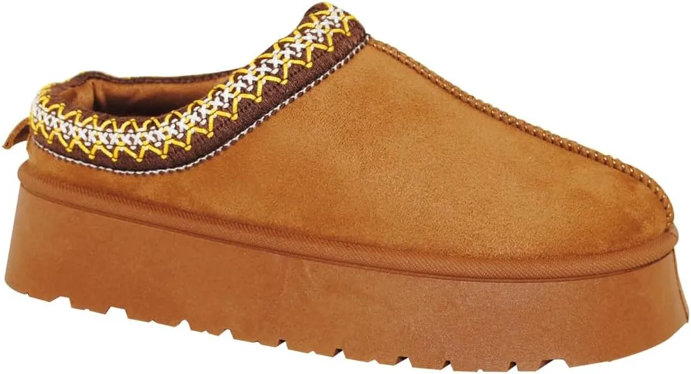 TRENDSUP Women's Platform Slippers, Suede Short Ankle Boots, Fur Fleece Lined, Slip-on, Durable for Indoor and Outdoor, Warm and Fuzzy