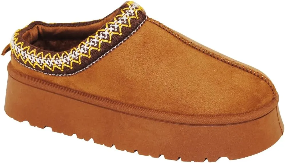 TRENDSUP Women's Platform Slippers, Suede Short Ankle Boots, Fur Fleece Lined, Slip-on, Durable for Indoor and Outdoor, Warm and Fuzzy