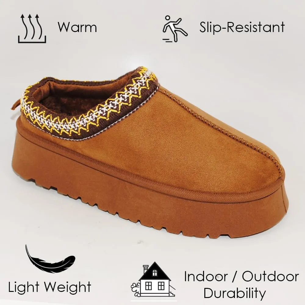 TRENDSUP Women's Platform Slippers, Suede Short Ankle Boots, Fur Fleece Lined, Slip-on, Durable for Indoor and Outdoor, Warm and Fuzzy