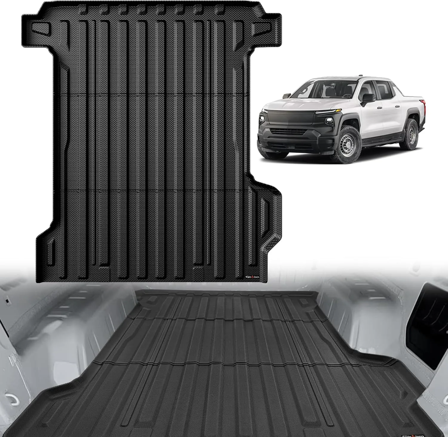 TripleAliners Truck Bed Mat Compatible with 2024 2025 Chevrolet Silverado EV WT LT Version Accessories 5.9FT Vehicle Bed Perfectly Flush All Weather Protection TPE Heavy Duty Pickup Car Cargo Mat