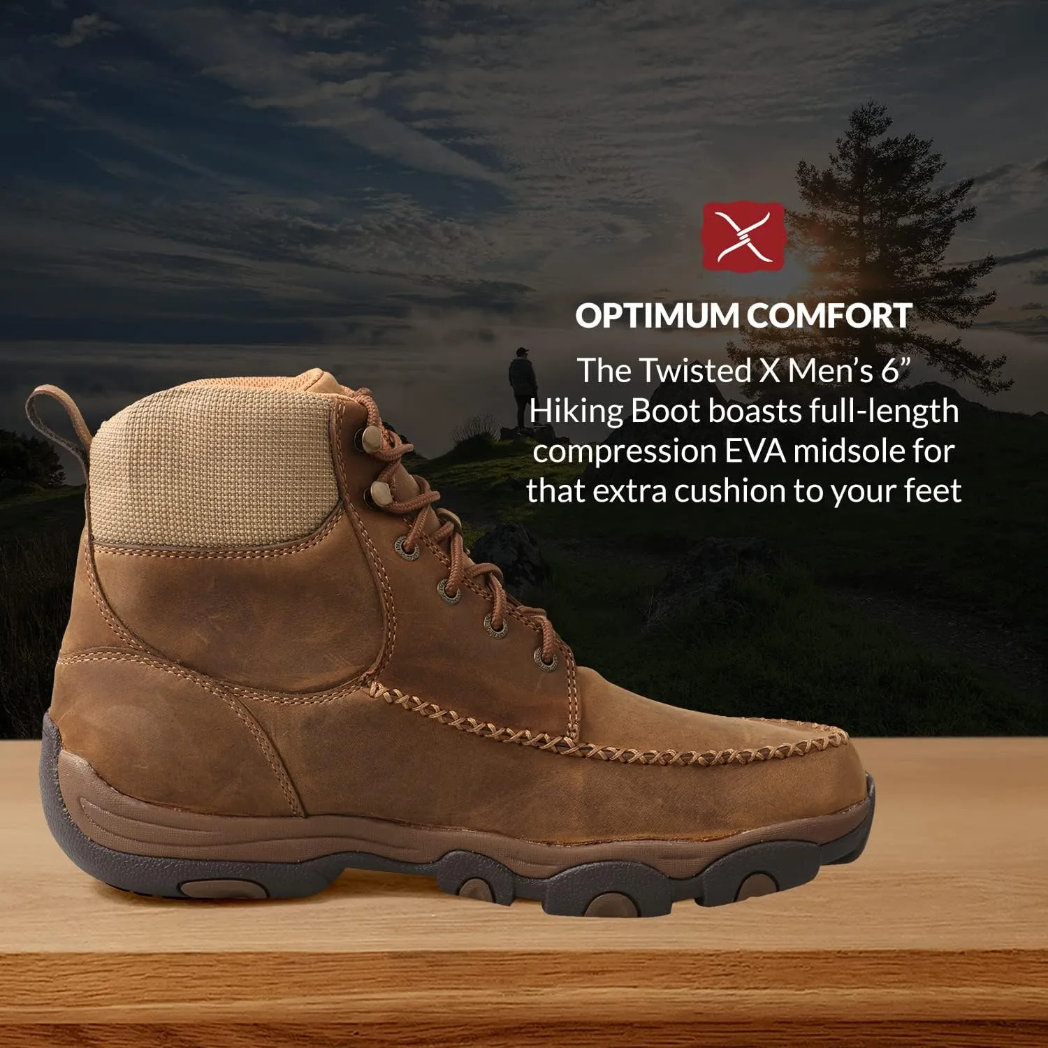 Twisted X Men Hiking Boot - Work Hiker Boots Crafted with Full-Grain Leather Upper, Three-Quarter Length Composite Insole, Compression EVA Midsole, and Rubber Outsole