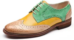 U-lite Women's Perforated Lace-up Wingtip Multicolor Leather Flat Oxfords Vintage Oxford Shoes