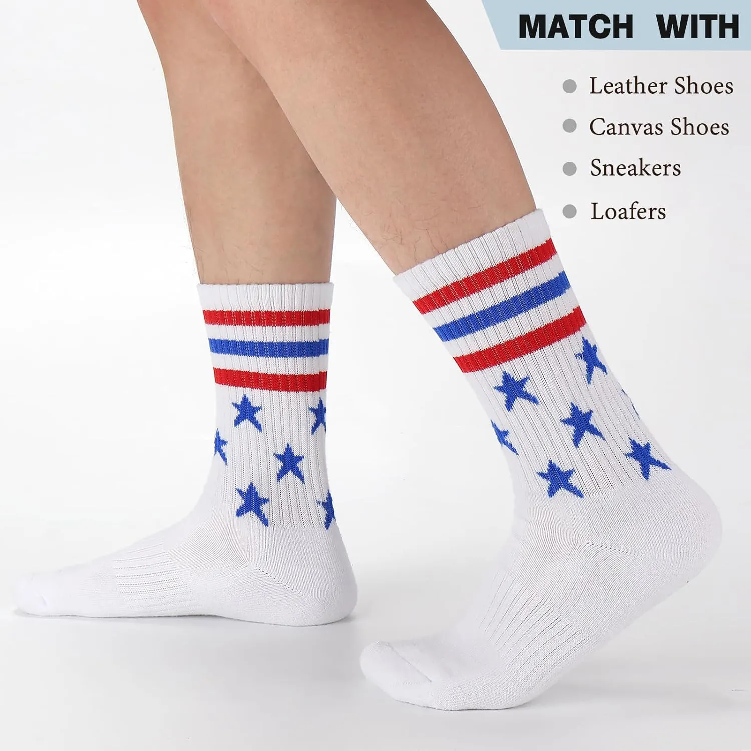 Ultrafun 5 Pairs Striped Crew Socks Cotton Cushioned Athletic Sports Running Socks for Men Women Teens