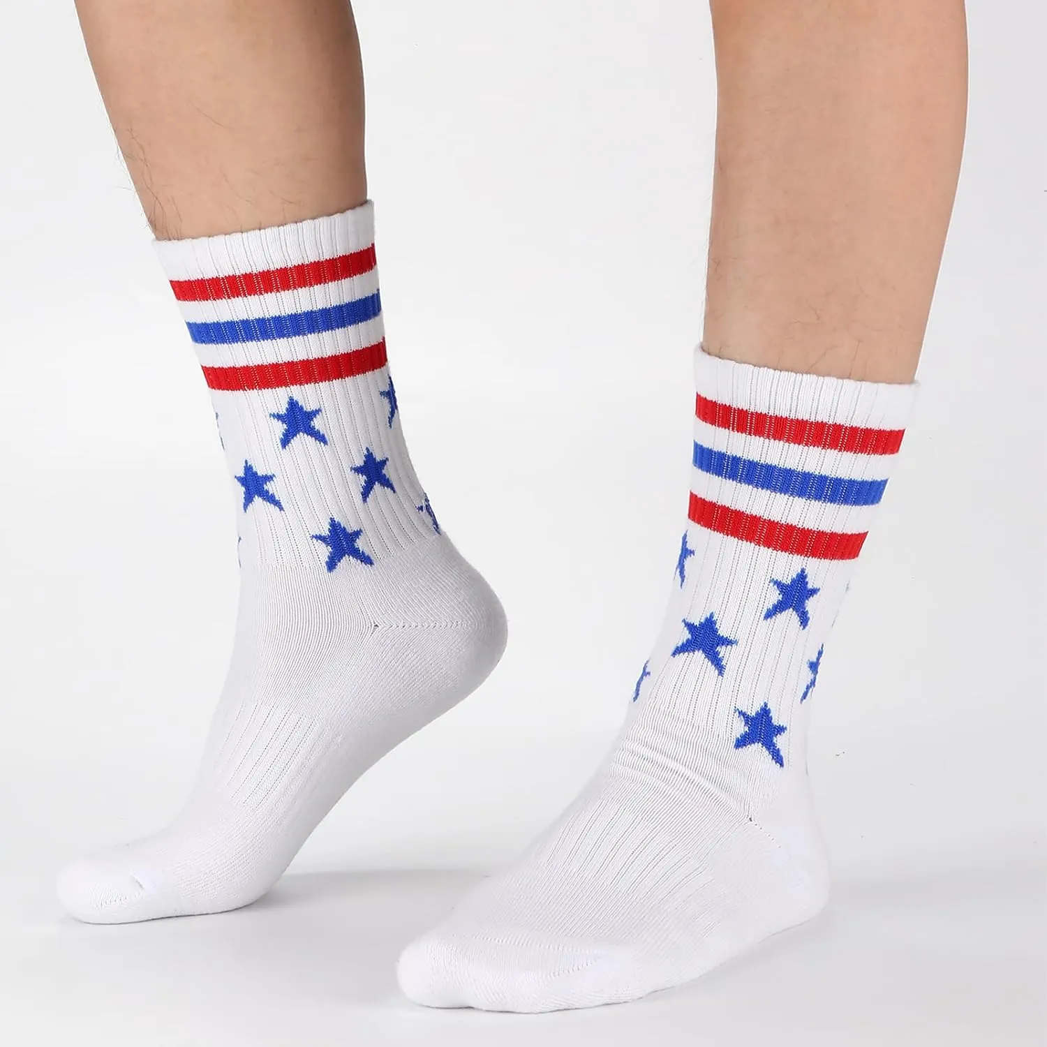 Ultrafun 5 Pairs Striped Crew Socks Cotton Cushioned Athletic Sports Running Socks for Men Women Teens