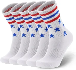 Ultrafun 5 Pairs Striped Crew Socks Cotton Cushioned Athletic Sports Running Socks for Men Women Teens