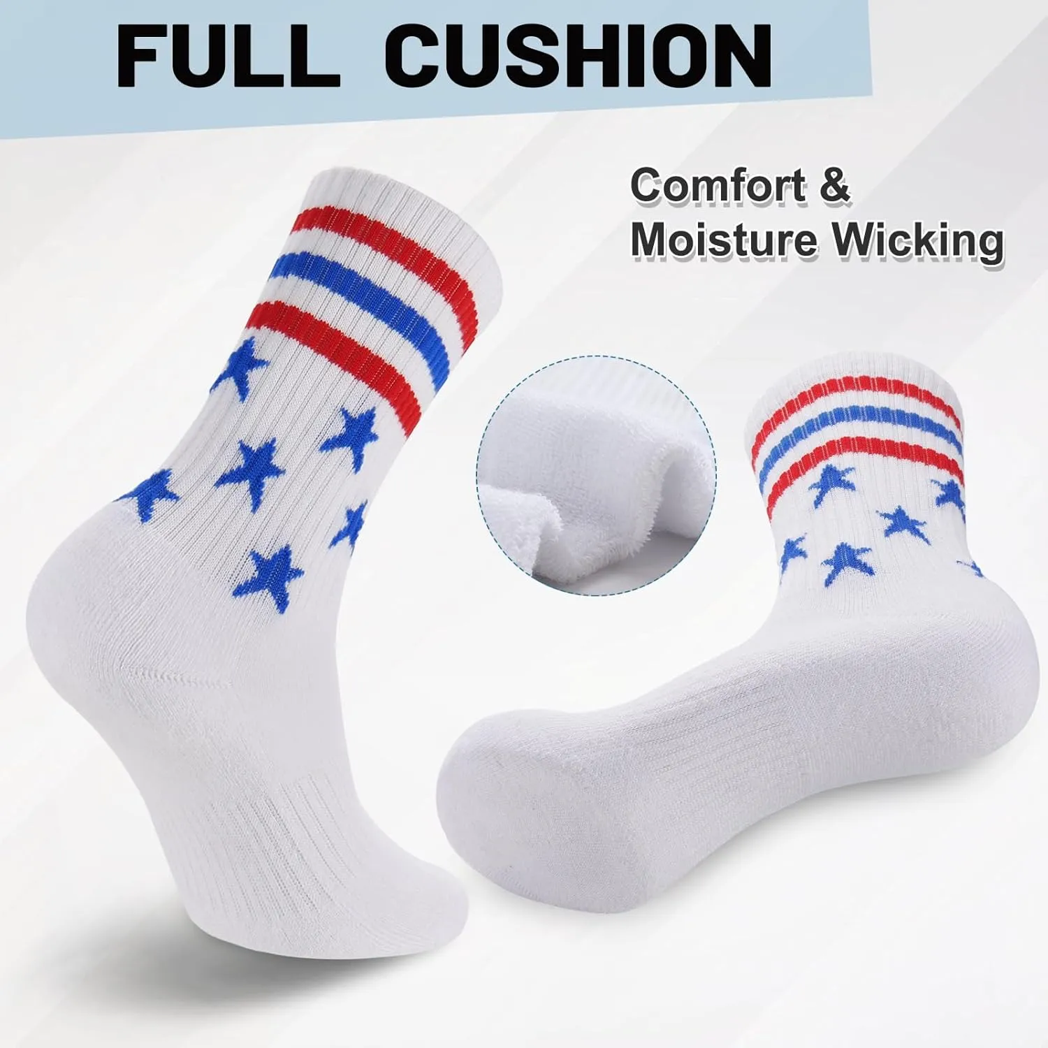 Ultrafun 5 Pairs Striped Crew Socks Cotton Cushioned Athletic Sports Running Socks for Men Women Teens