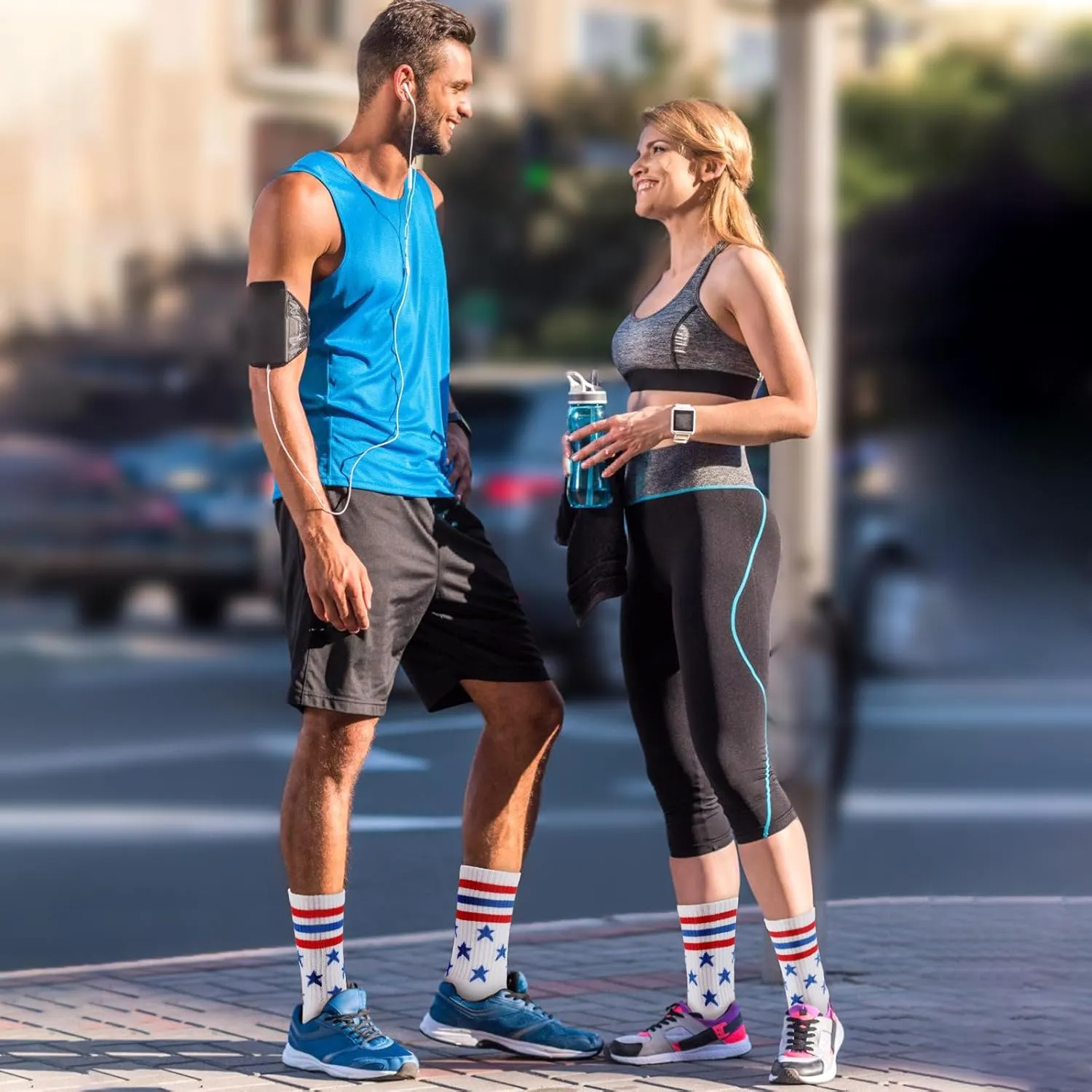 Ultrafun 5 Pairs Striped Crew Socks Cotton Cushioned Athletic Sports Running Socks for Men Women Teens