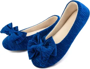 ULTRAIDEAS Women’s Velvet Ballerina Slippers, Lightweight House Shoes with Bow and Indoor Anti-Skid Soft Rubber Sole