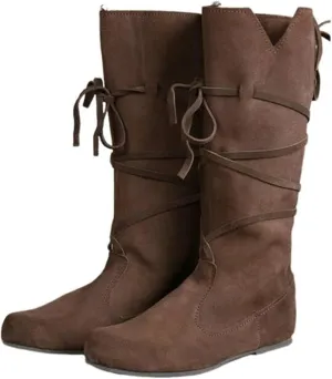 Unisex Medieval Renaissance Pirate Boots Halloween Gothic Viking PU Leather Lace Up Boots