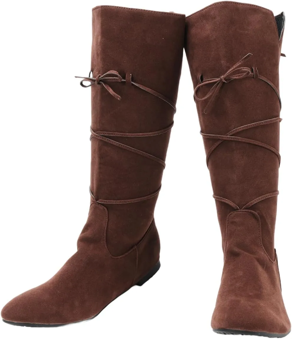 Unisex Medieval Renaissance Pirate Boots Halloween Gothic Viking PU Leather Lace Up Boots