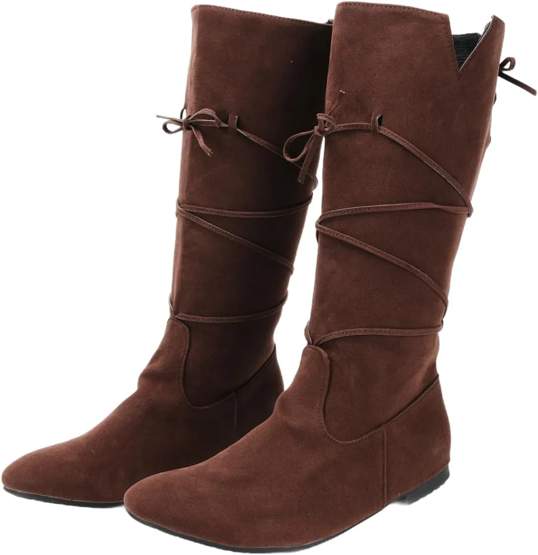 Unisex Medieval Renaissance Pirate Boots Halloween Gothic Viking PU Leather Lace Up Boots