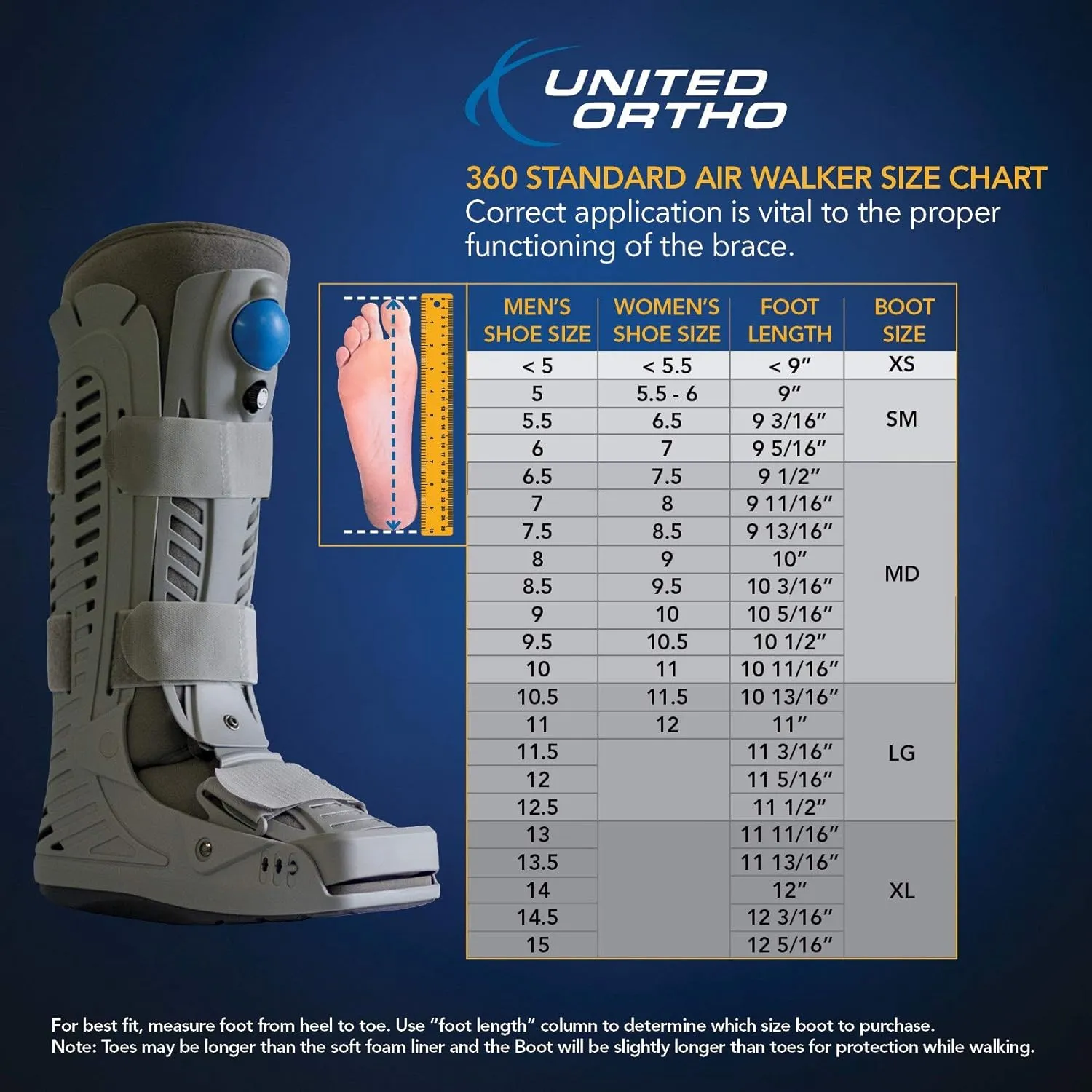 United Ortho USA16109 360 Air Walker Standard Fracture Boot, X Large, Grey