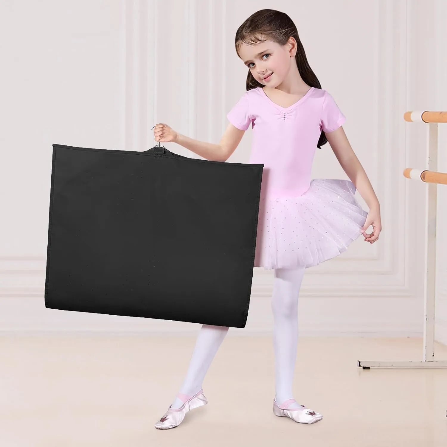 Univivi Dance Costume Bags Garment Bag 40 Inch Hanging Clothes for Dance Competitions, with 3 Medium Clear Zipper Pockets for Dance Costumes, Closet Storage (Black) - 4 Pack