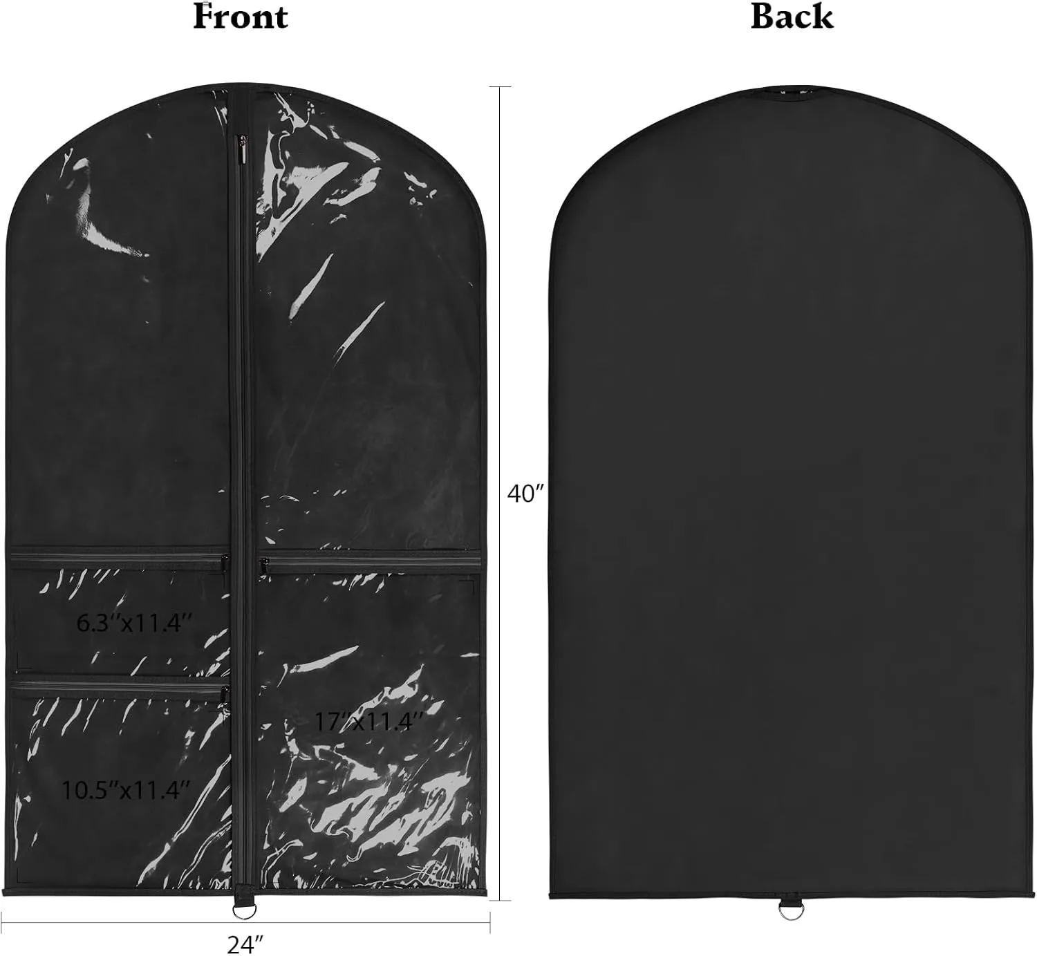 Univivi Dance Costume Bags Garment Bag 40 Inch Hanging Clothes for Dance Competitions, with 3 Medium Clear Zipper Pockets for Dance Costumes, Closet Storage (Black) - 4 Pack