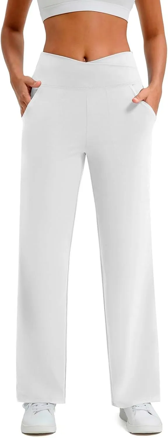 UQRZAU Wide Leg Pants for Women Yoga High Waist Sweatpants with Pockets Stretch Comfy Workout Sports