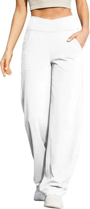 UQRZAU Wide Leg Pants for Women Yoga High Waist Sweatpants with Pockets Stretch Comfy Workout Sports