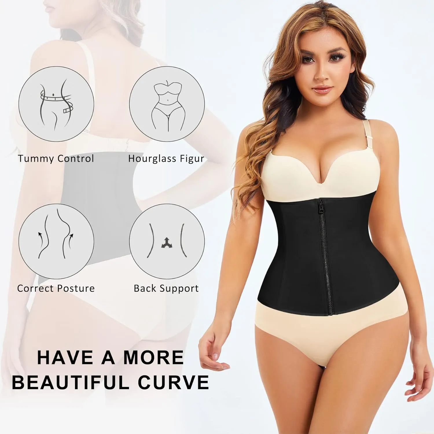 URSEXYLY Women Waist Trainer Corset Zipper Hook Shapewear Double Control Body Shaper Tummy Waist Cincher