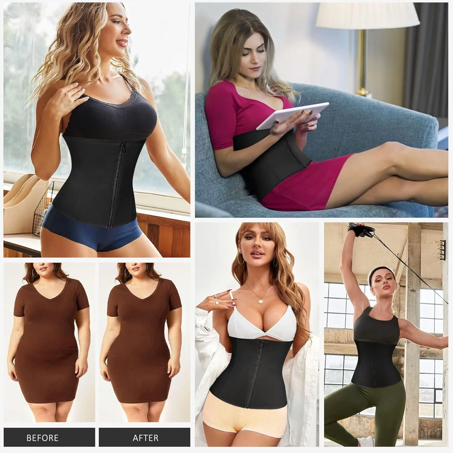 URSEXYLY Women Waist Trainer Corset Zipper Hook Shapewear Double Control Body Shaper Tummy Waist Cincher