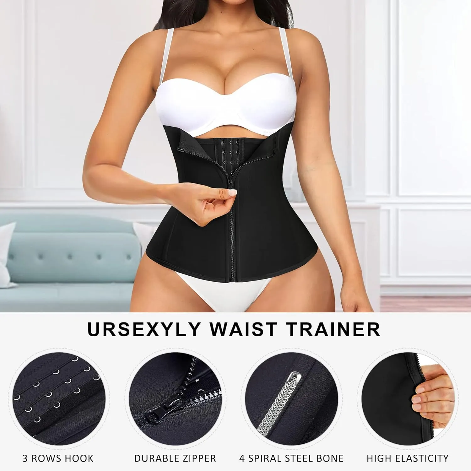 URSEXYLY Women Waist Trainer Corset Zipper Hook Shapewear Double Control Body Shaper Tummy Waist Cincher