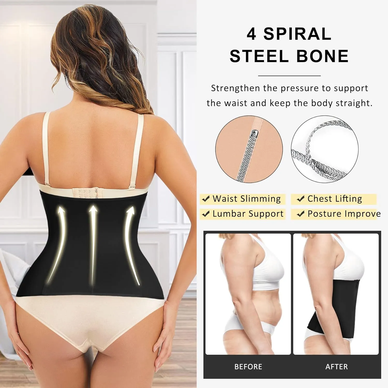 URSEXYLY Women Waist Trainer Corset Zipper Hook Shapewear Double Control Body Shaper Tummy Waist Cincher