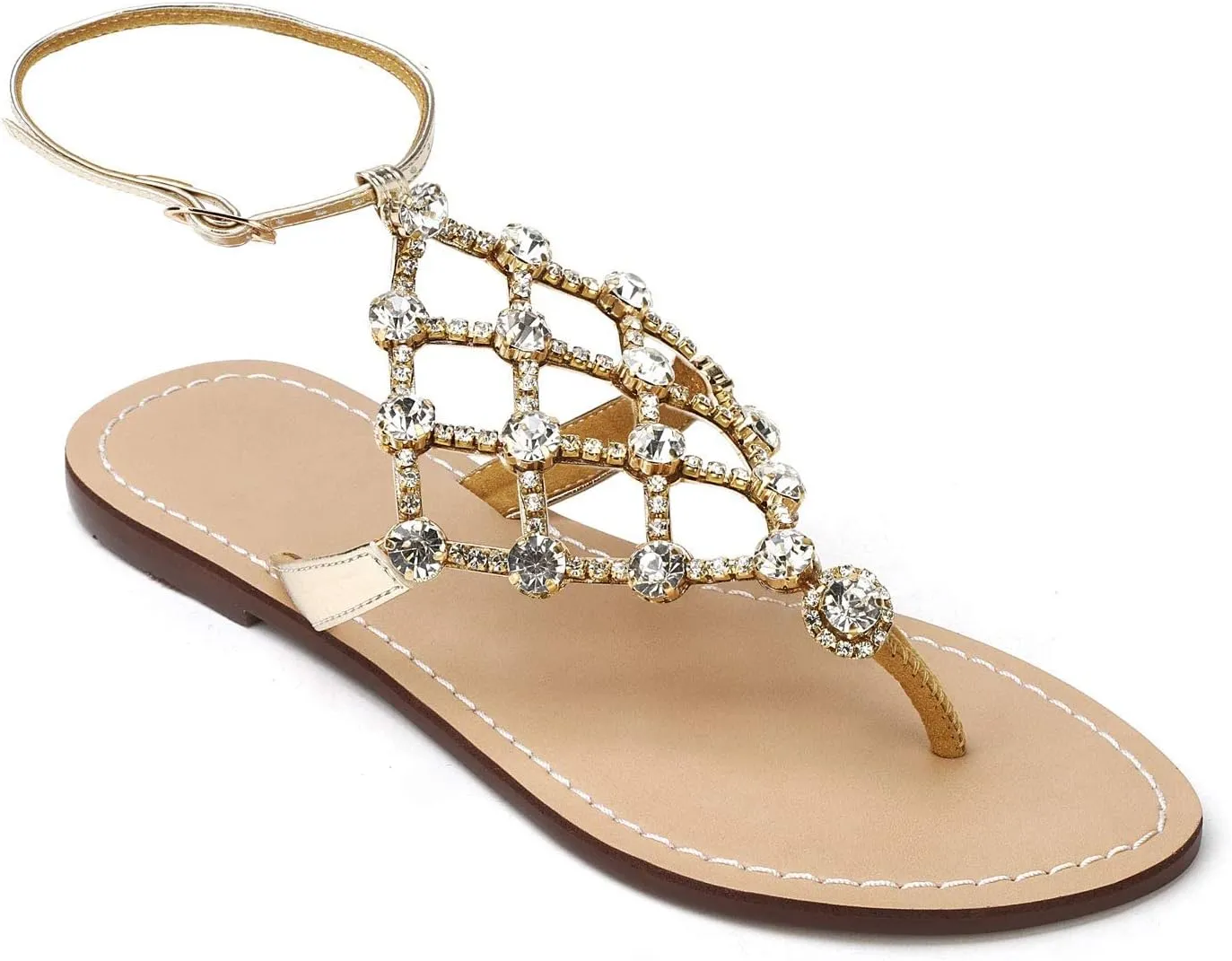 UTIKLIOU Women's Rhinestone Flat Sandals T-Strap Thong Sandals Summer Flat Sandals Flip Flop Sandals for Women