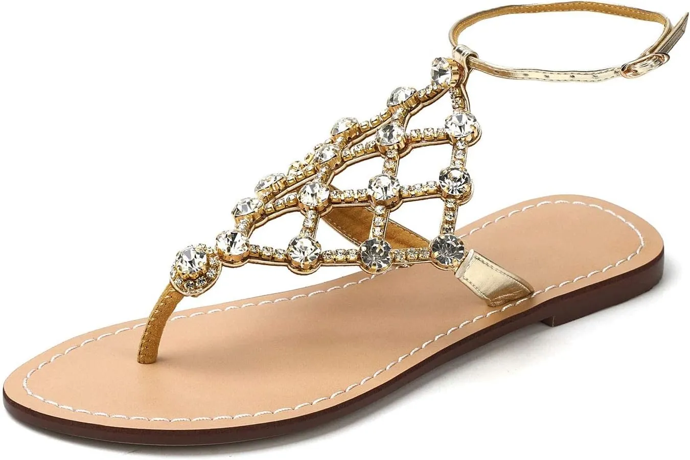 UTIKLIOU Women's Rhinestone Flat Sandals T-Strap Thong Sandals Summer Flat Sandals Flip Flop Sandals for Women