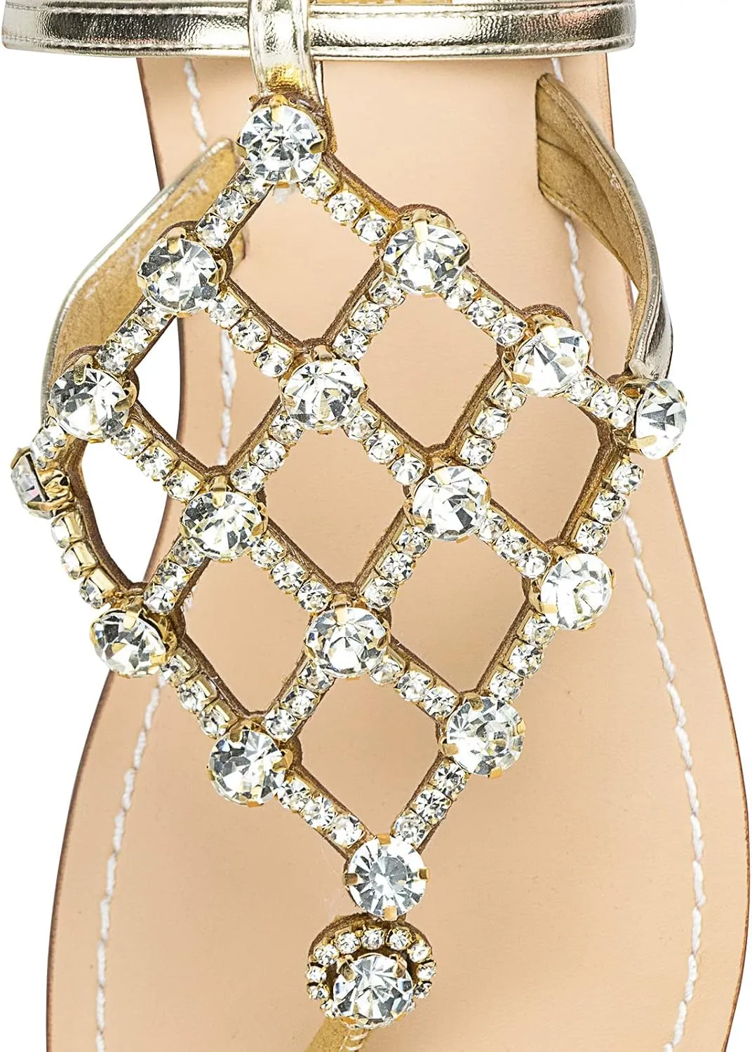 UTIKLIOU Women's Rhinestone Flat Sandals T-Strap Thong Sandals Summer Flat Sandals Flip Flop Sandals for Women