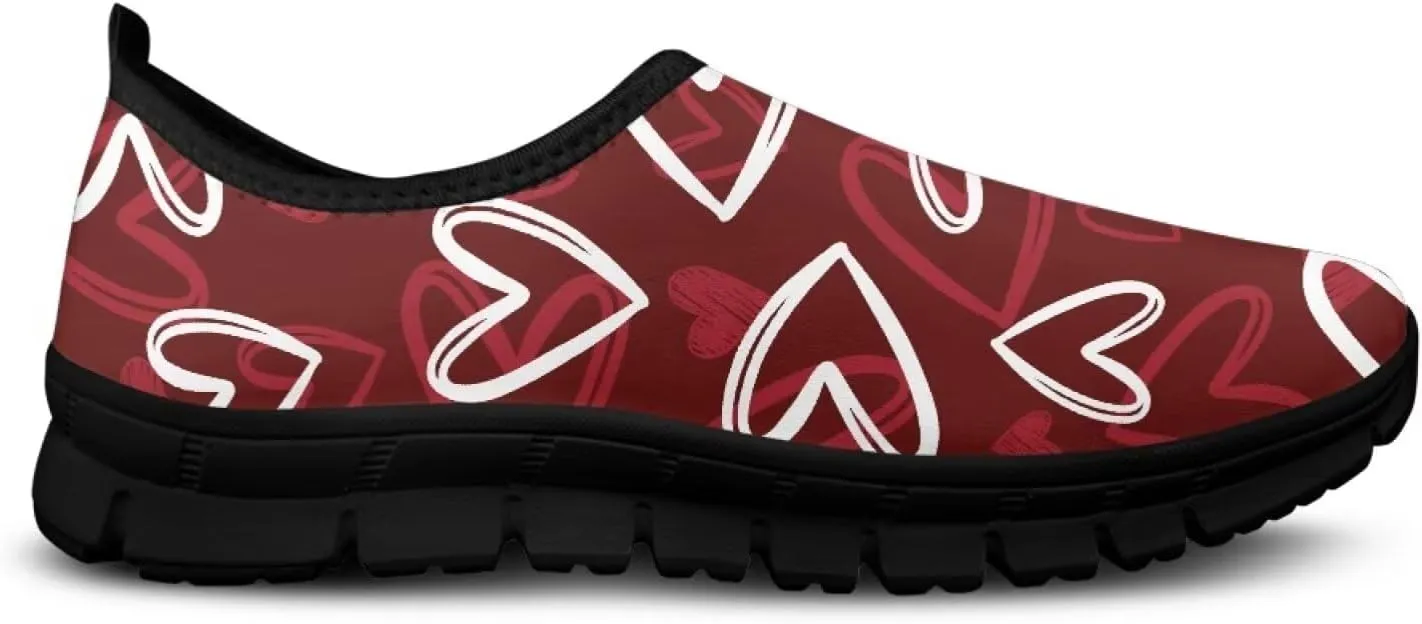 Valentine's Day Slip On Sneakers for Women Casual Low Top Flat Shoes Mesh Breathable Work Tennis Footwear