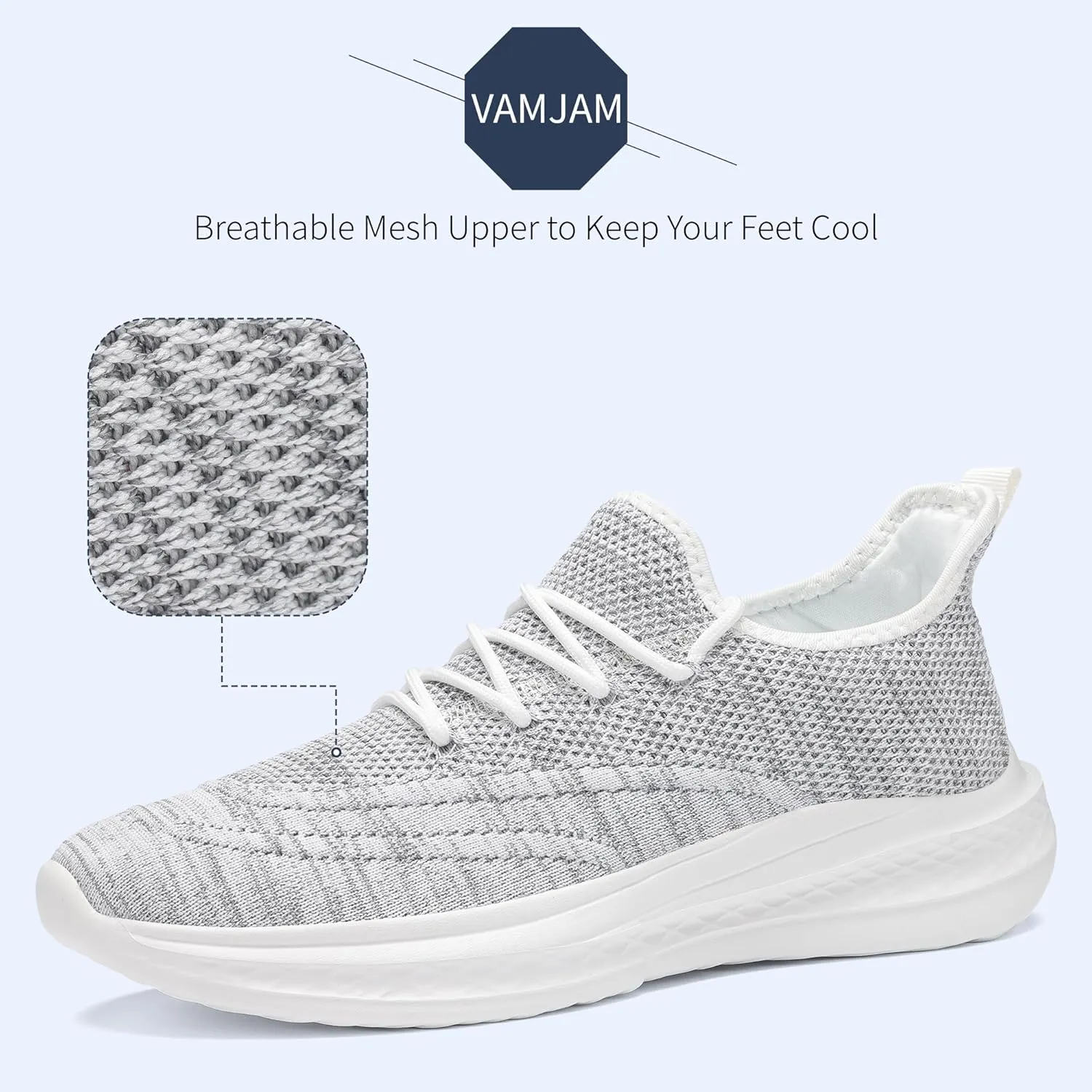 VAMJAM Men's Running Shoes Slip On Walking Shoes Non Slip Lightweight Workout Breathable Gym Sneakers Fashion Mesh Sneakers