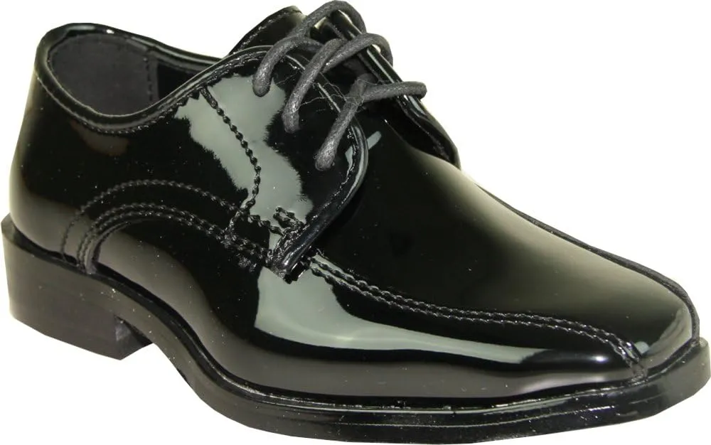 VANGELO Boy Tuxedo Shoe TUX-5K Square Toe for Wedding Formal Events with Wrinkle Free Material Black Patent 13K