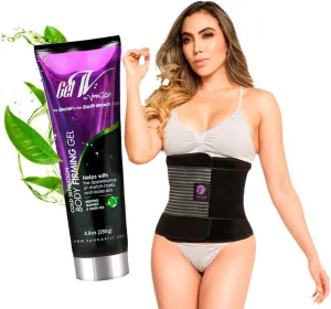 Vanna Belt Bundle: V-Sweat Waist Trainer with Back Support and Gel-V Anti-Cellulite Skin Firming/Tightening Lotion for Women