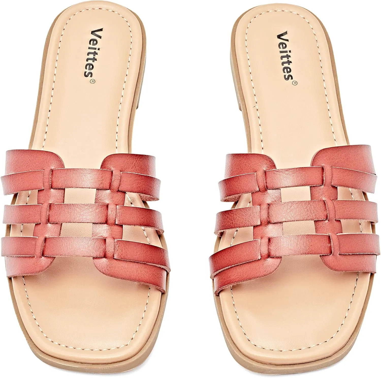Veittes Women's Flat Slide Sandals - Casual Classic Simple Strappy Slip on Flat Summer Sandals.