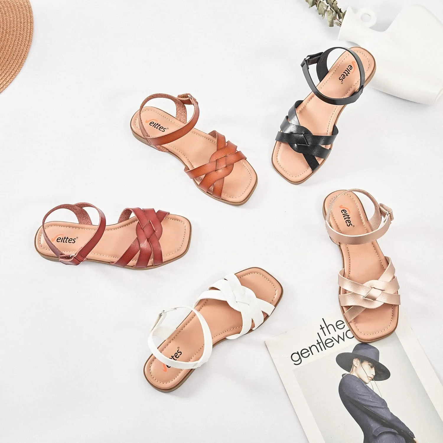 Veittes Women's Flat Slide Sandals - Casual Classic Simple Strappy Slip on Flat Summer Sandals.