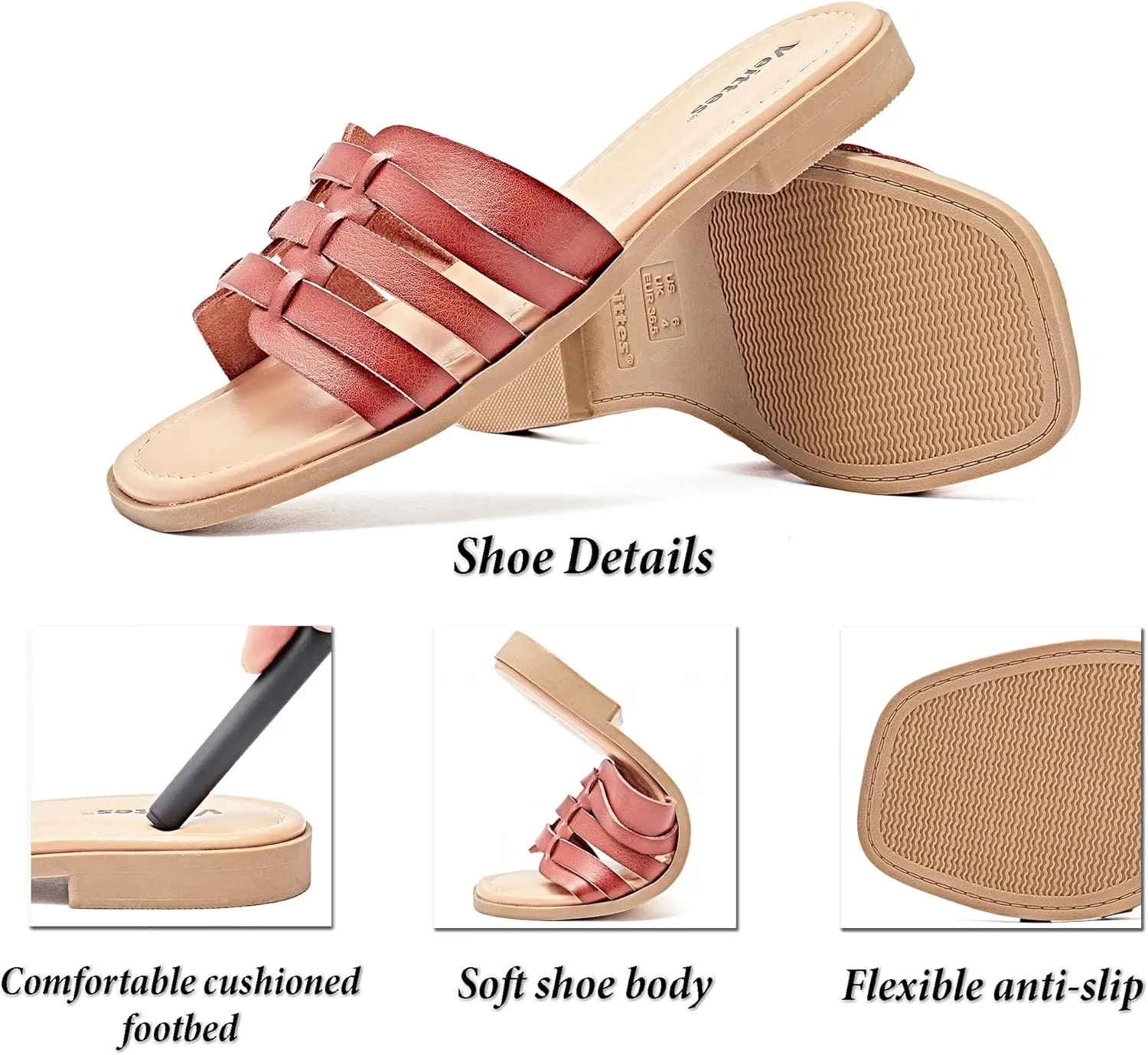 Veittes Women's Flat Slide Sandals - Casual Classic Simple Strappy Slip on Flat Summer Sandals.