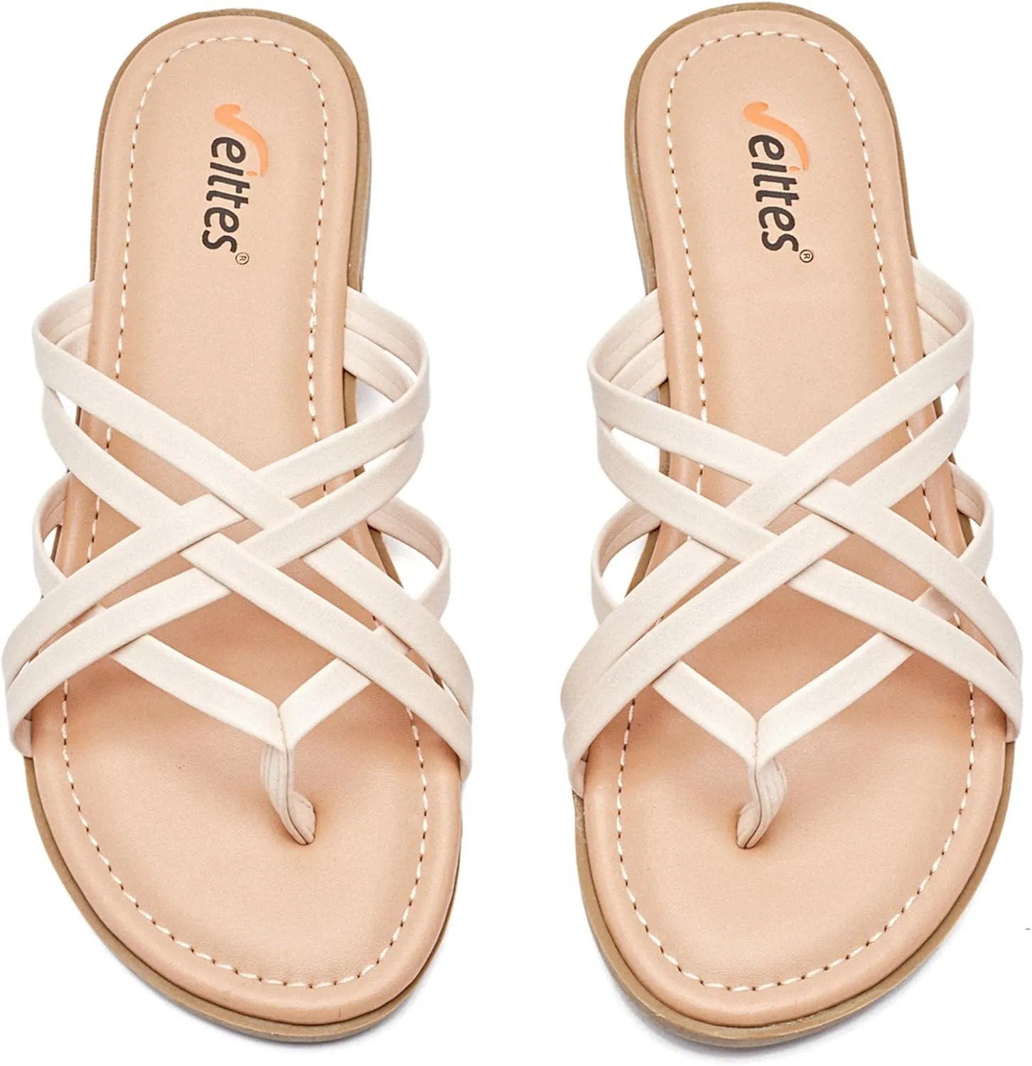 Veittes Women's Flat Slide Sandals - Comfort Casual Criss Cross Flat Summer Shoes.