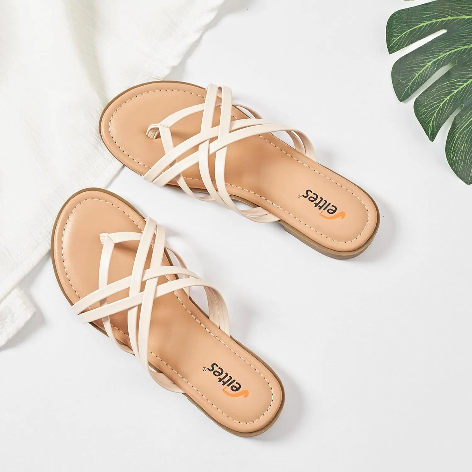 Veittes Women's Flat Slide Sandals - Comfort Casual Criss Cross Flat Summer Shoes.