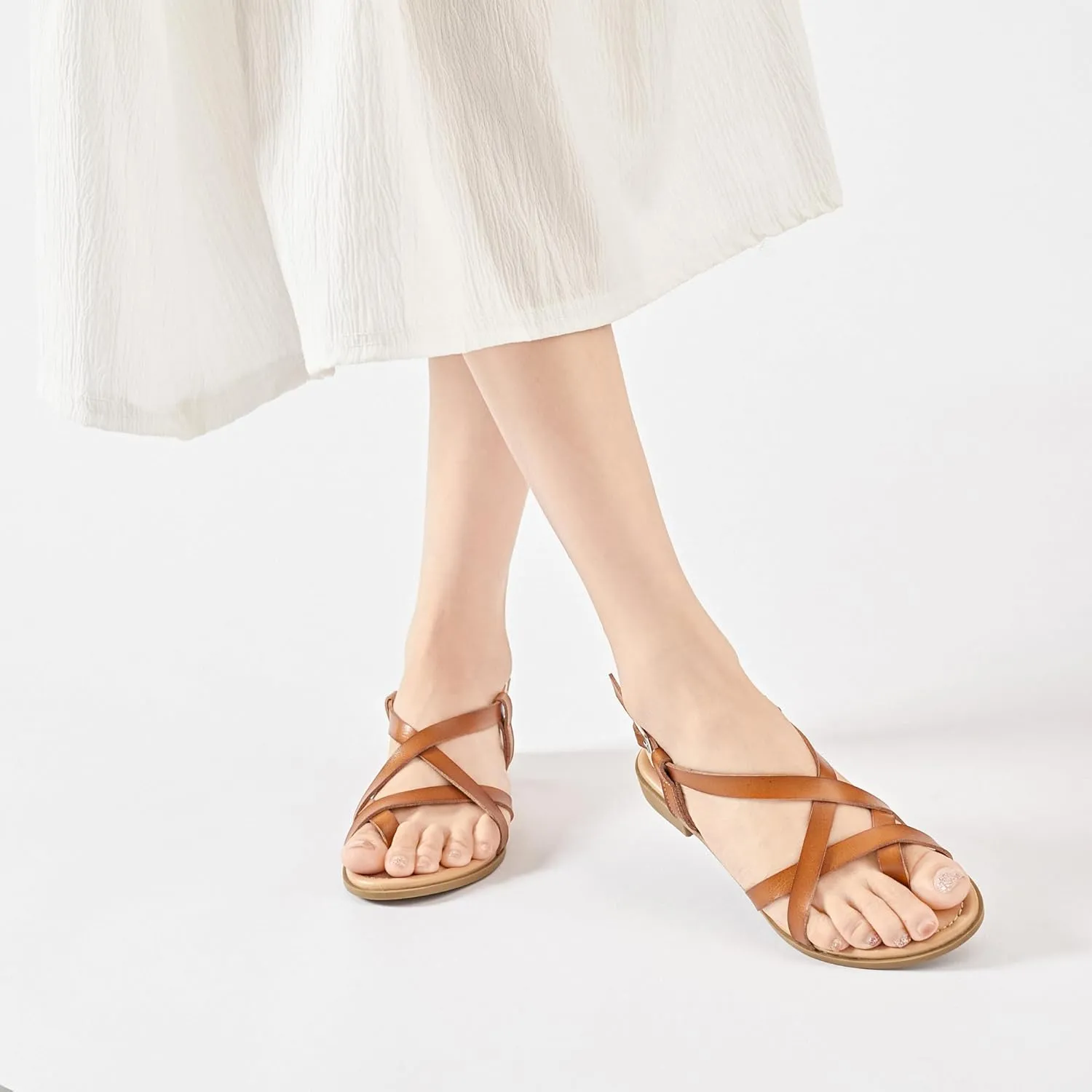 Veittes Women's Flat Slide Sandals - Comfort Casual Criss Cross Flat Summer Shoes.