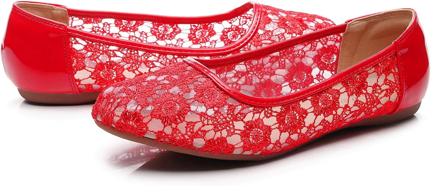 VenusCelia Women's Serenity Breathable Lace Upper Flat