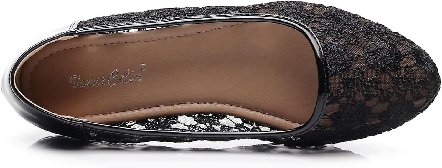 VenusCelia Women's Serenity Breathable Lace Upper Flat