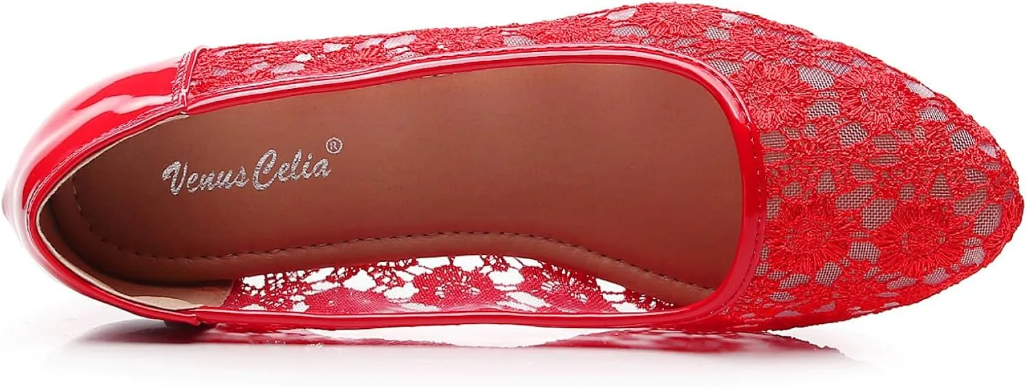VenusCelia Women's Serenity Breathable Lace Upper Flat