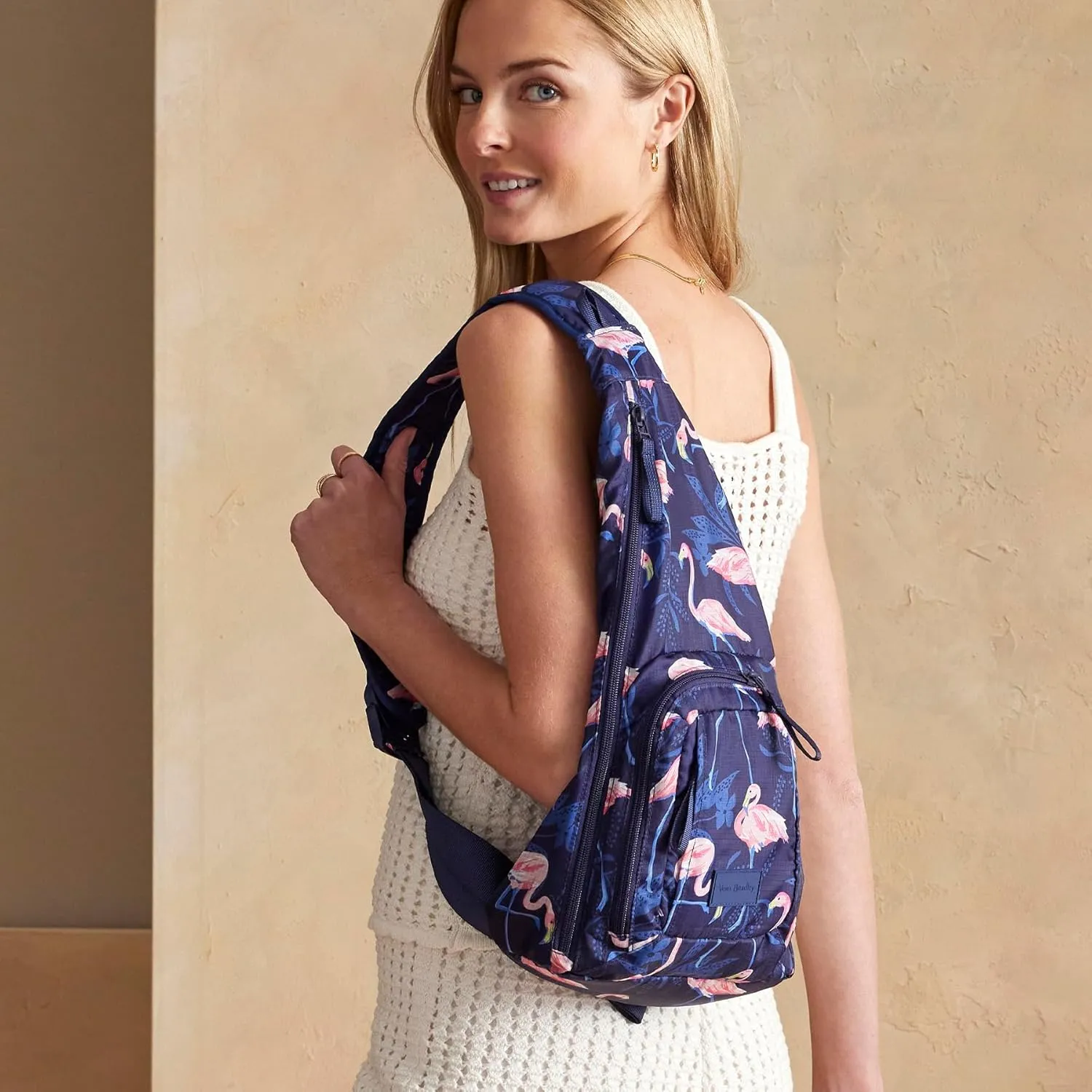 Vera Bradley Ripstop Sling Backpack, Flamingo Party