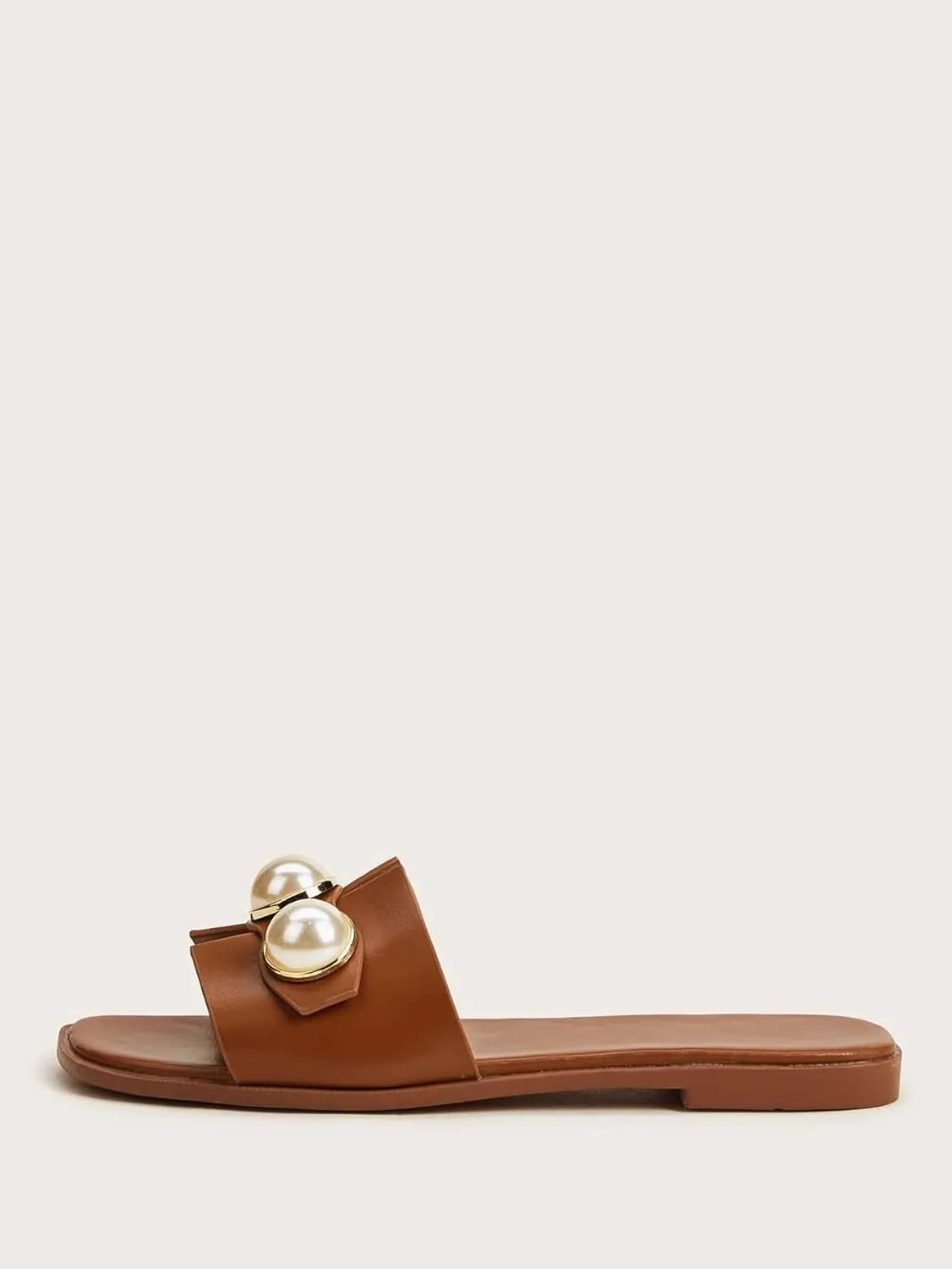 Verdusa Women's Flat Sandals Pearl Sandals Square Toe Summer Slip On Flat Shoes