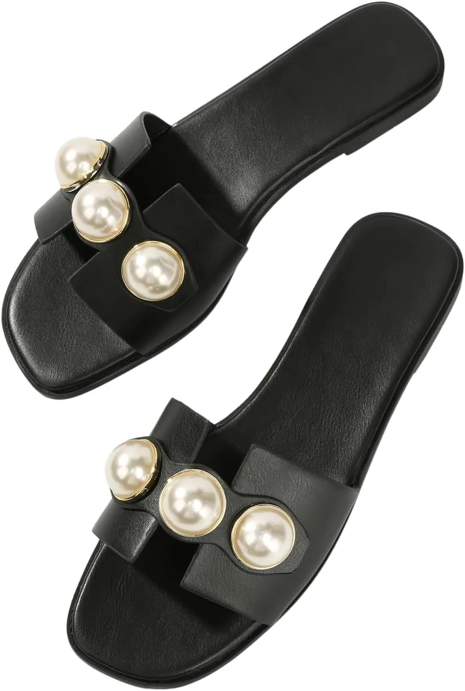 Verdusa Women's Flat Sandals Pearl Sandals Square Toe Summer Slip On Flat Shoes