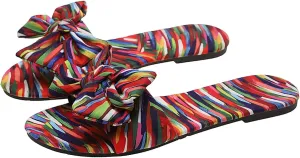 Verdusa Women's Leopard Print Sandals Bow Front Open Toe Slip on Flat Sandals