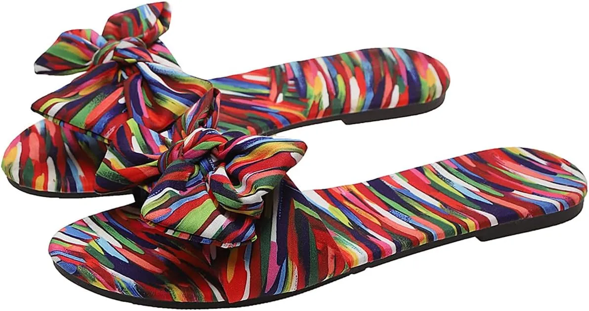 Verdusa Women's Leopard Print Sandals Bow Front Open Toe Slip on Flat Sandals