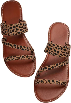 Verdusa Women's Leopard Print Strappy Summer Flat Sandals Slip On Slides