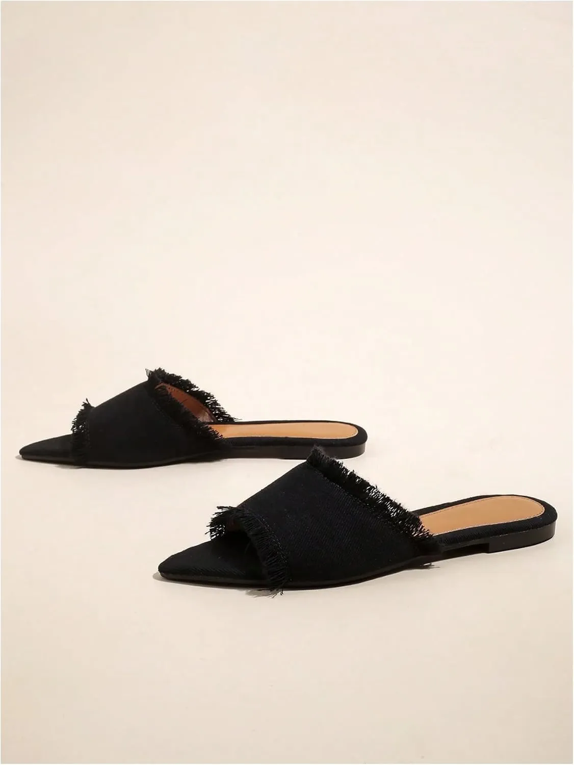 Verdusa Women's Pointed Toe Denim Flat Sandals Open Toess Slip On Summer Flats