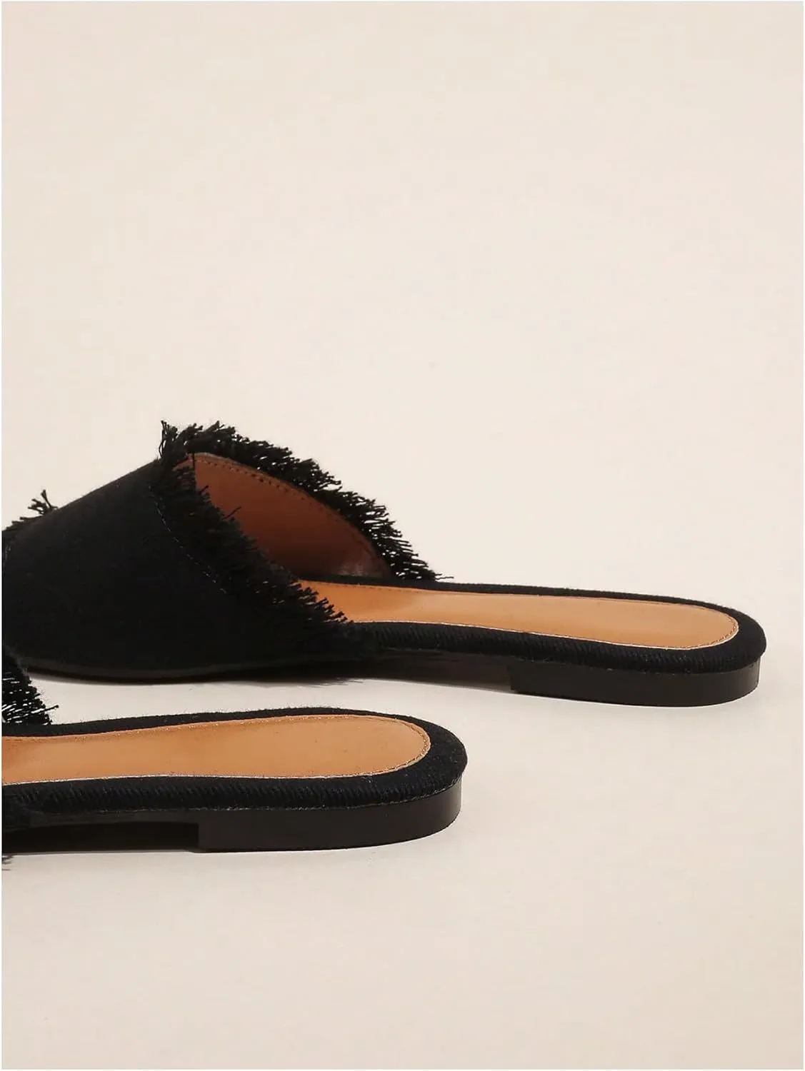 Verdusa Women's Pointed Toe Denim Flat Sandals Open Toess Slip On Summer Flats