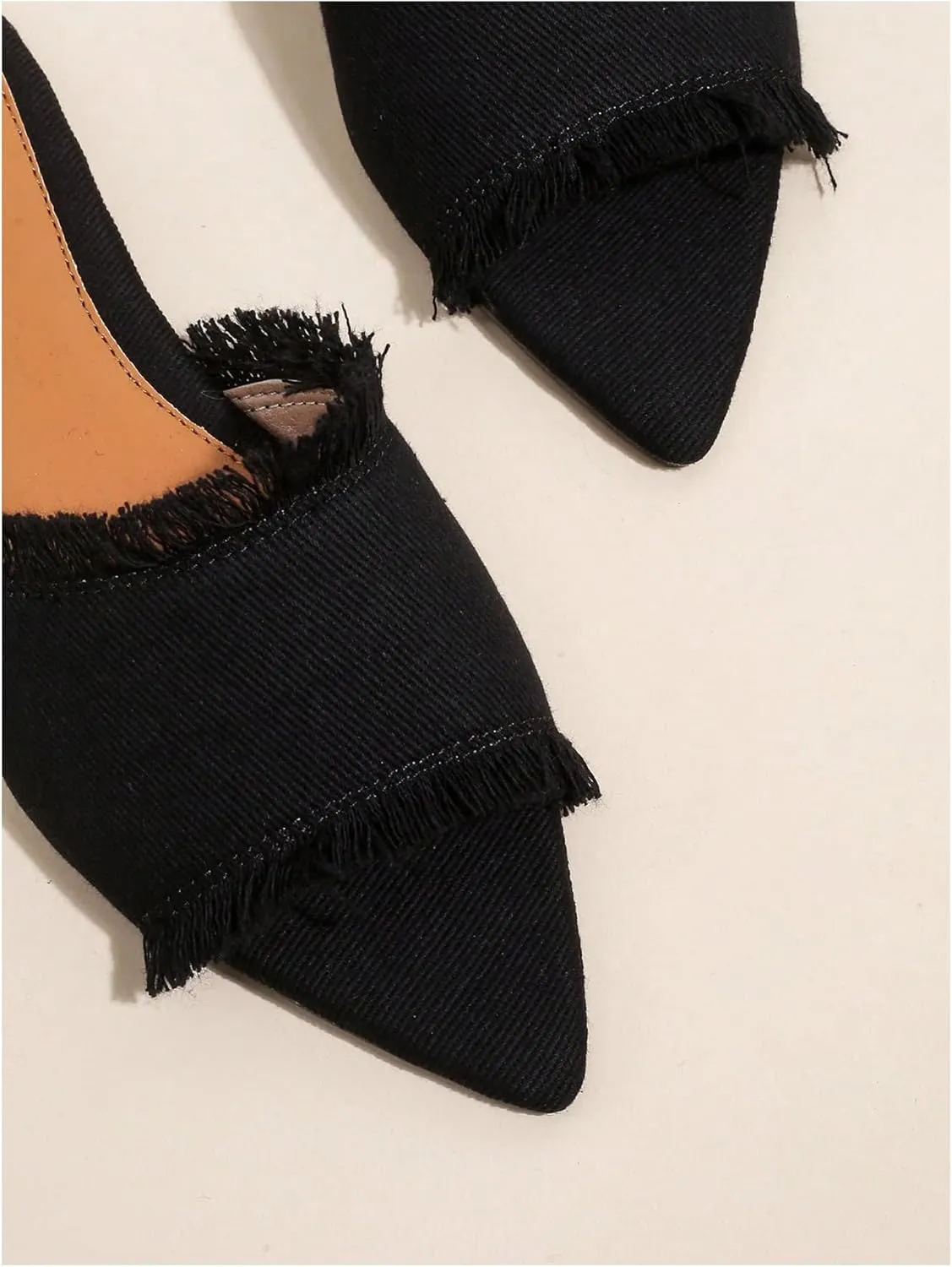 Verdusa Women's Pointed Toe Denim Flat Sandals Open Toess Slip On Summer Flats