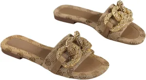 Verdusa Women's Slip On Flat Sandals Metallic Flat Summer Sandals